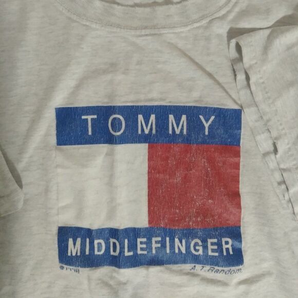 Vintage Tommy Middlefinger Logo Parody T-Shirt - Picture 1 of 9